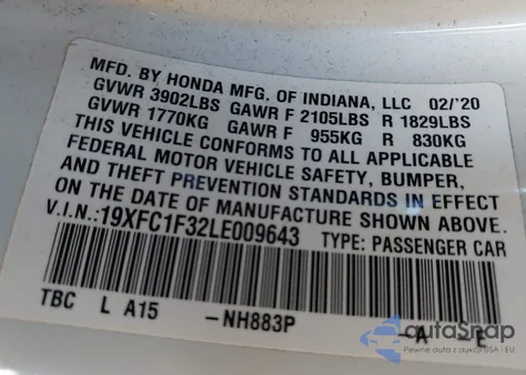 2020 Honda Civic Ex from USA, damaged, VIN 19XFC1F32LE009643